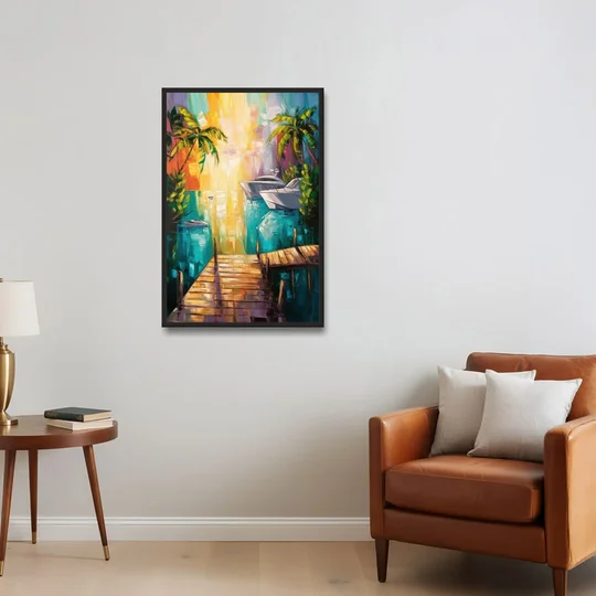 Key West Harbor Views - Black Framed Canvas Wall Art - Sofa - 24x36