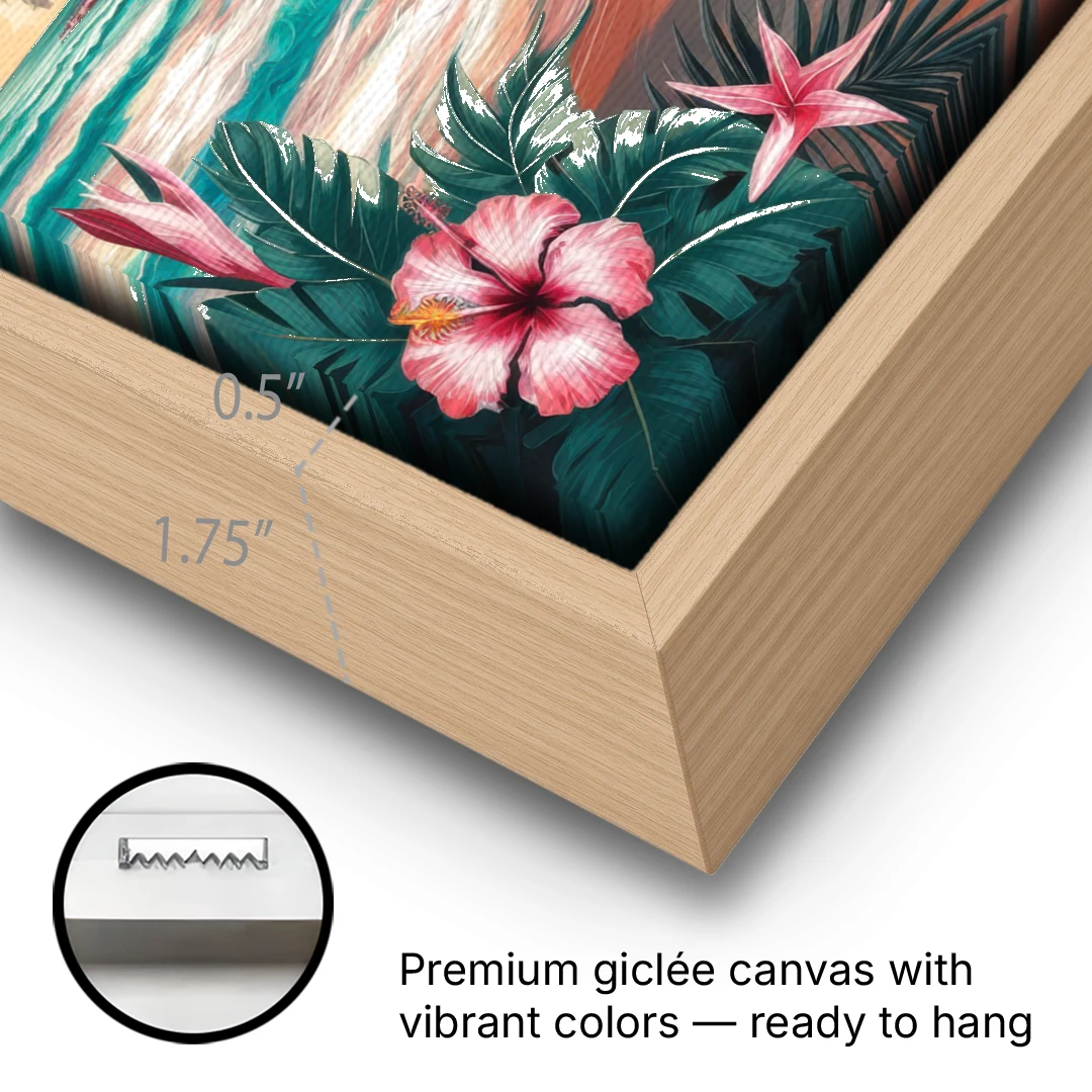 Key West Island Vibes - Oak Framed Canvas Wall Art - Gallery Wrap Corner