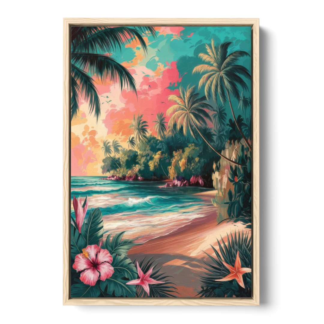 Key West Island Vibes - Oak Framed Canvas Wall Art - Front