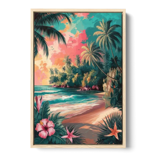 Key West Island Vibes - Oak Framed Canvas Wall Art - Front