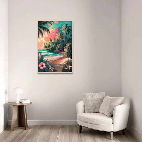 Key West Island Vibes - Oak Framed Canvas Wall Art - Sofa - 24x36