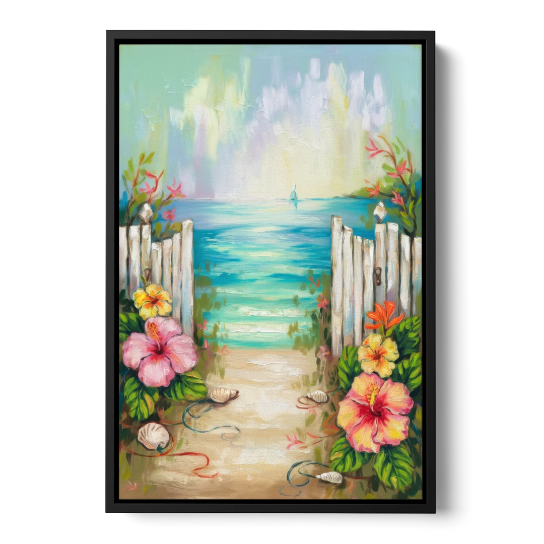 Key West Nautical Charm - Black Framed Canvas Wall Art - Front