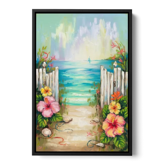 Key West Nautical Charm - Black Framed Canvas Wall Art - Front