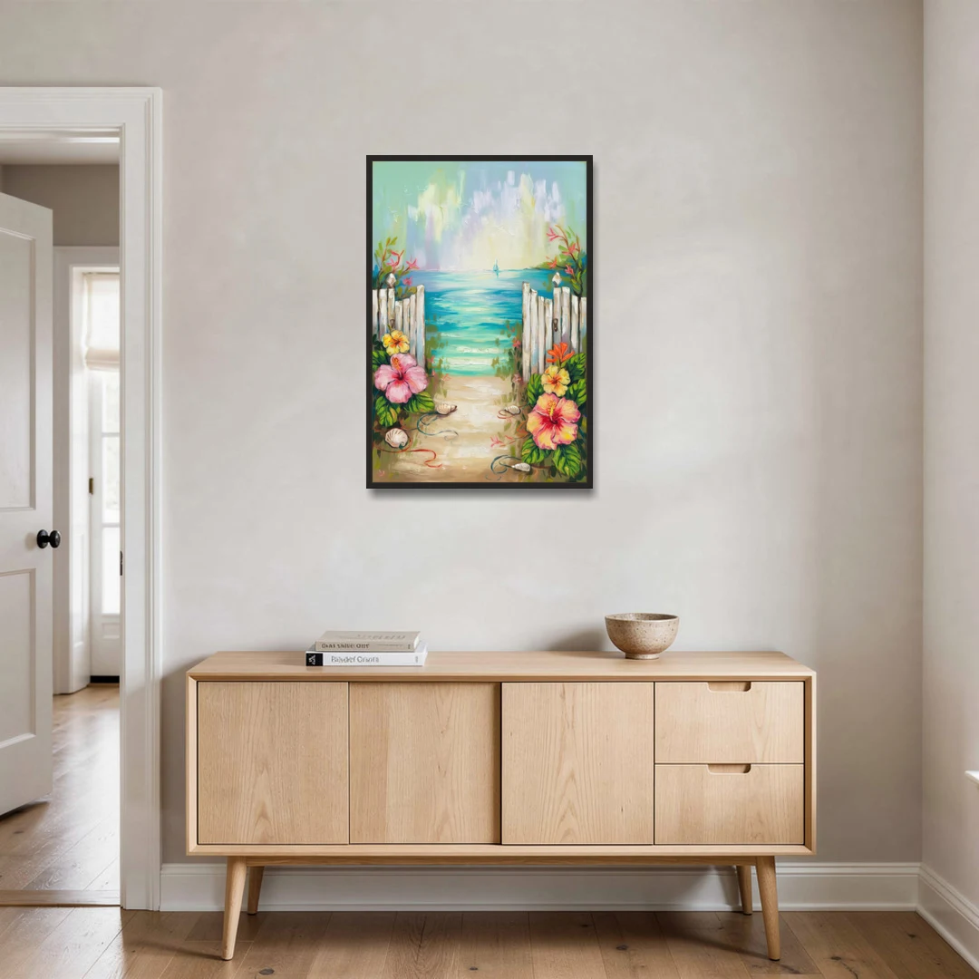 Key West Nautical Charm - Black Framed Canvas Wall Art - Coffee Table - 24x36