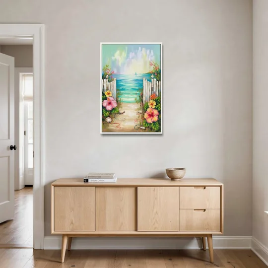 Key West Nautical Charm - White Framed Canvas Wall Art - Coffee Table - 24x36