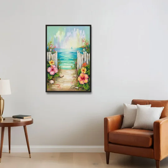 Key West Nautical Charm - Black Framed Canvas Wall Art - Sofa - 24x36