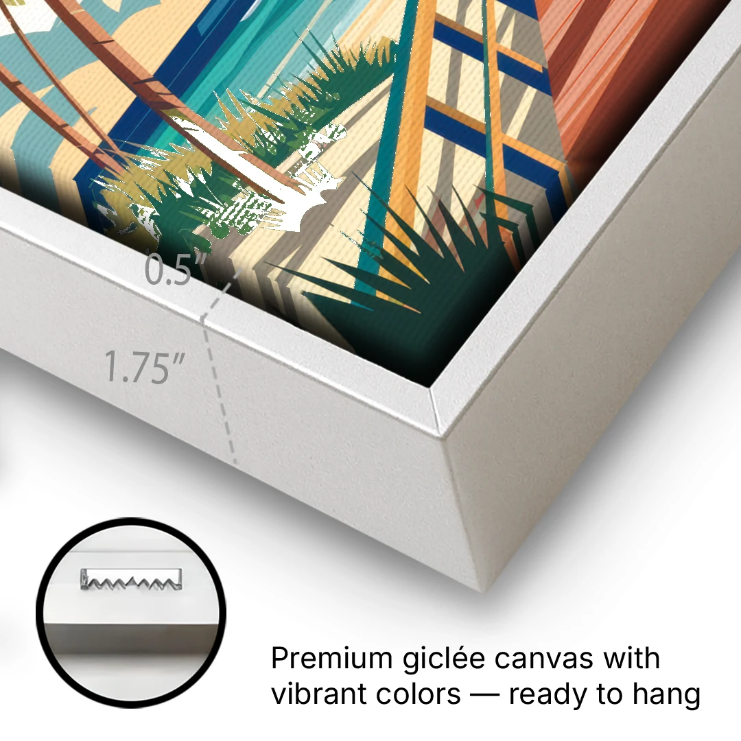 Key West Ocean Breeze - White Framed Canvas Wall Art - Gallery Wrap Corner