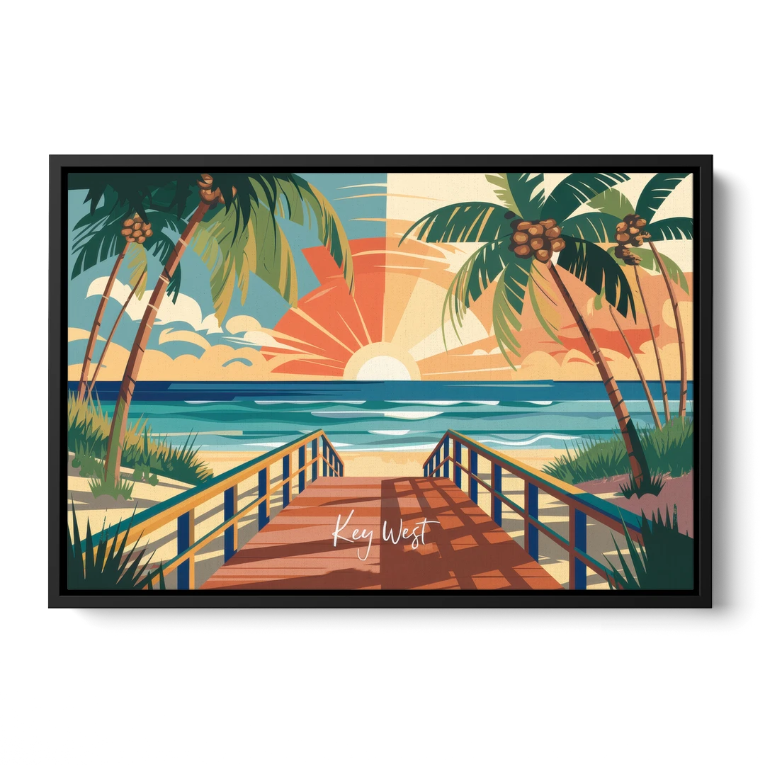 Key West Ocean Breeze - Black Framed Canvas Wall Art - Front