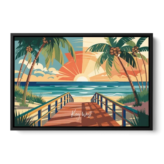 Key West Ocean Breeze - Black Framed Canvas Wall Art - Front