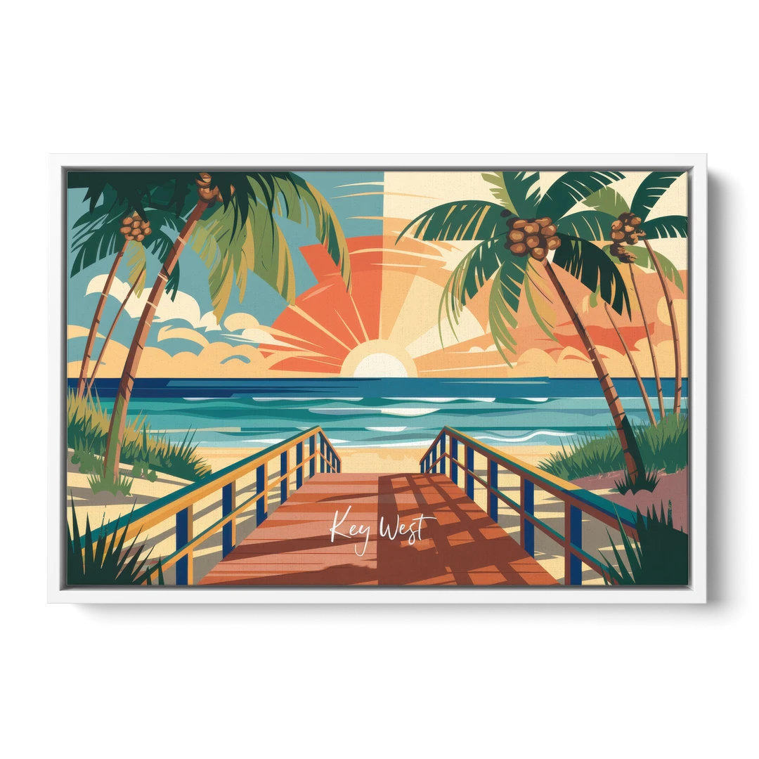 Key West Ocean Breeze - White Framed Canvas Wall Art - Front