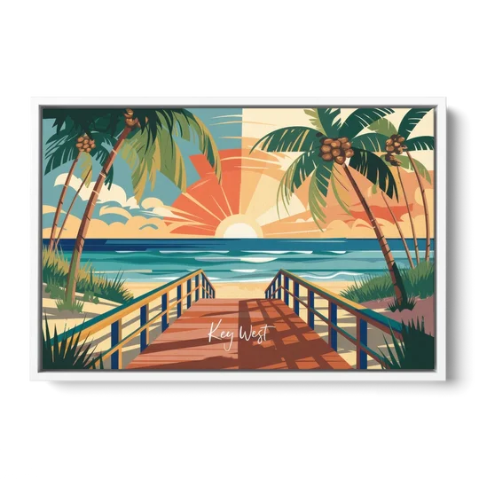Key West Ocean Breeze - White Framed Canvas Wall Art - Front