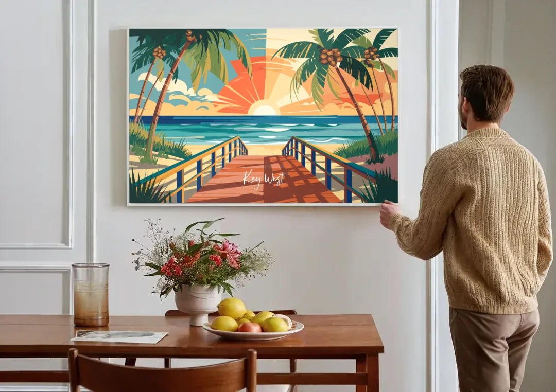 Key West Ocean Breeze canvas wall art above a dining table