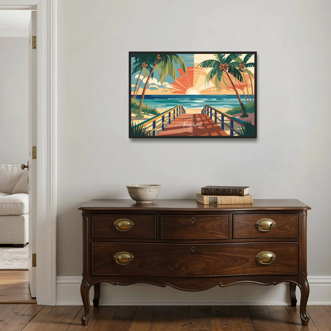 Key West Ocean Breeze - Black Framed Canvas Wall Art - Coffee Table - 36x24