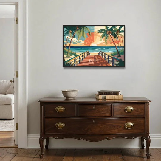 Key West Ocean Breeze - Black Framed Canvas Wall Art - Coffee Table - 36x24
