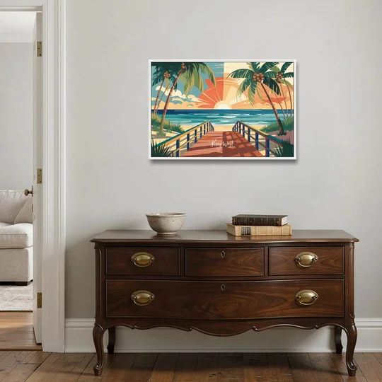 Key West Ocean Breeze - White Framed Canvas Wall Art - Coffee Table - 36x24
