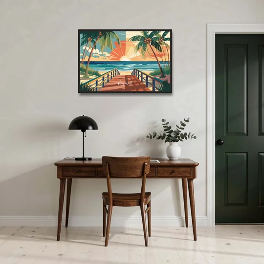 Key West Ocean Breeze - Black Framed Canvas Wall Art - Office - 36x24