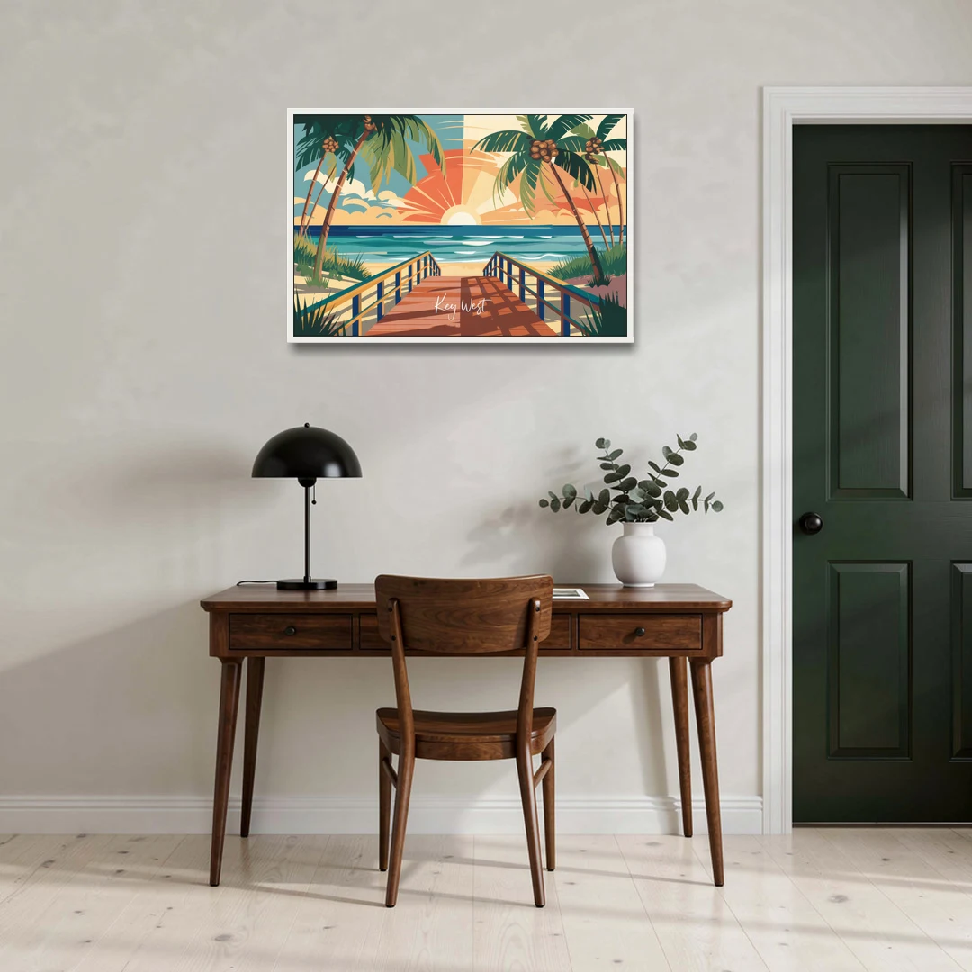 Key West Ocean Breeze - White Framed Canvas Wall Art - Office - 36x24