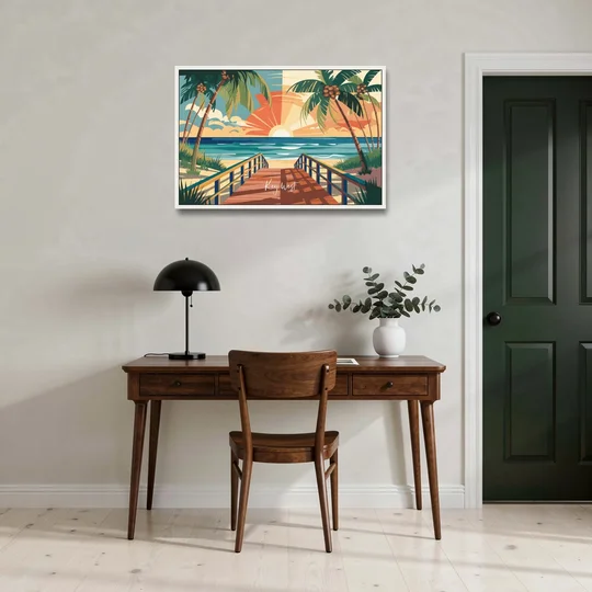 Key West Ocean Breeze - White Framed Canvas Wall Art - Office - 36x24