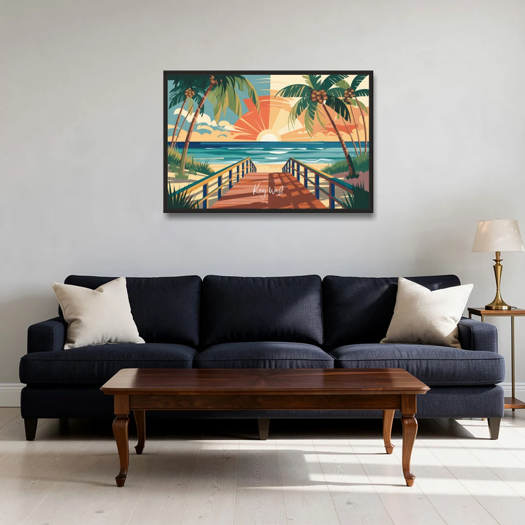 Key West Ocean Breeze - Black Framed Canvas Wall Art - Sofa - 36x24