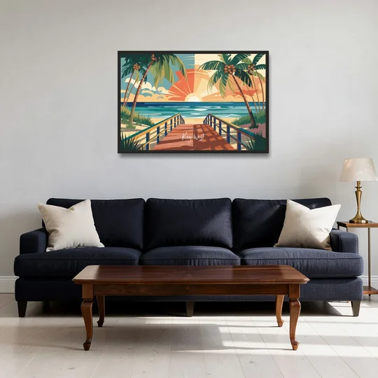 Key West Ocean Breeze - Black Framed Canvas Wall Art - Sofa - 36x24