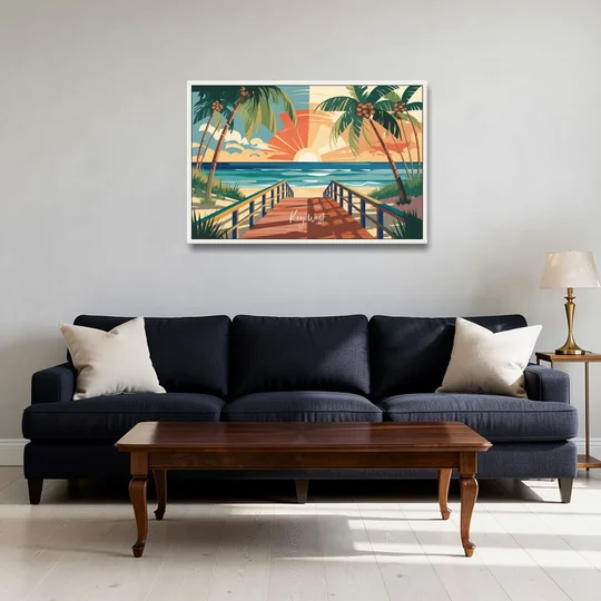 Key West Ocean Breeze - White Framed Canvas Wall Art - Sofa - 36x24