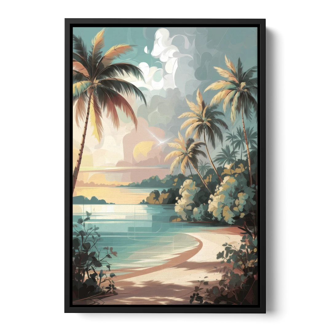 Key West Palm Tree Serenity - Black Framed Canvas Wall Art - Front
