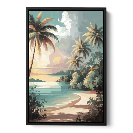 Key West Palm Tree Serenity - Black Framed Canvas Wall Art - Front