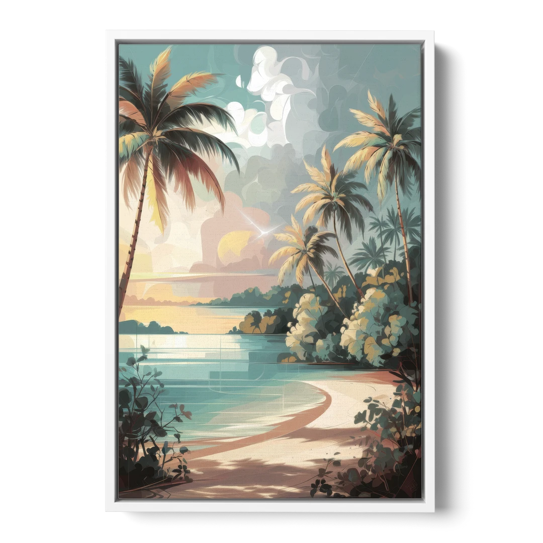 Key West Palm Tree Serenity - White Framed Canvas Wall Art - Front