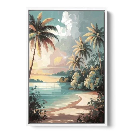 Key West Palm Tree Serenity - White Framed Canvas Wall Art - Front