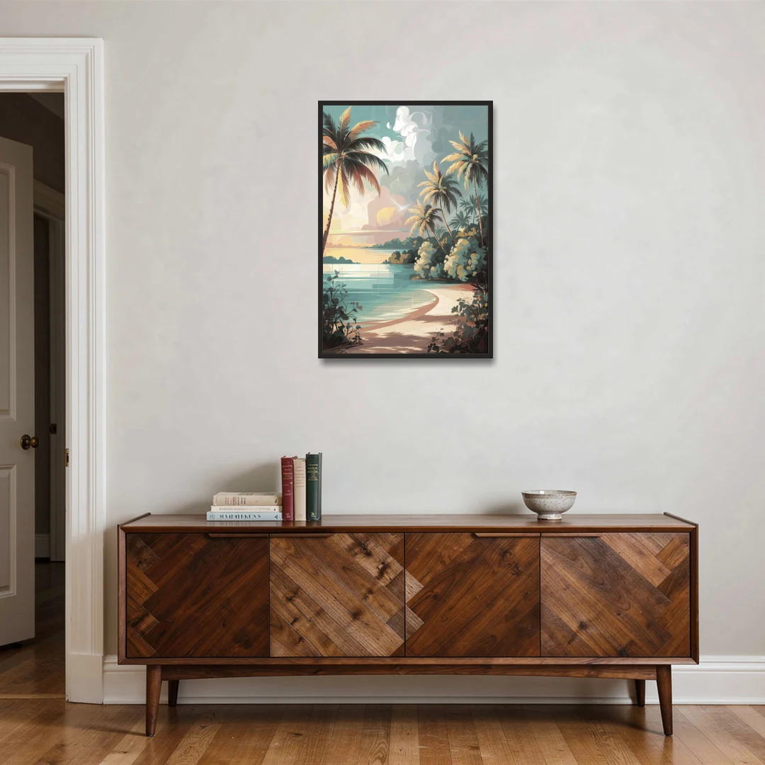 Key West Palm Tree Serenity - Black Framed Canvas Wall Art - Coffee Table - 24x36