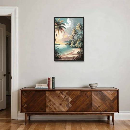 Key West Palm Tree Serenity - Black Framed Canvas Wall Art - Coffee Table - 24x36