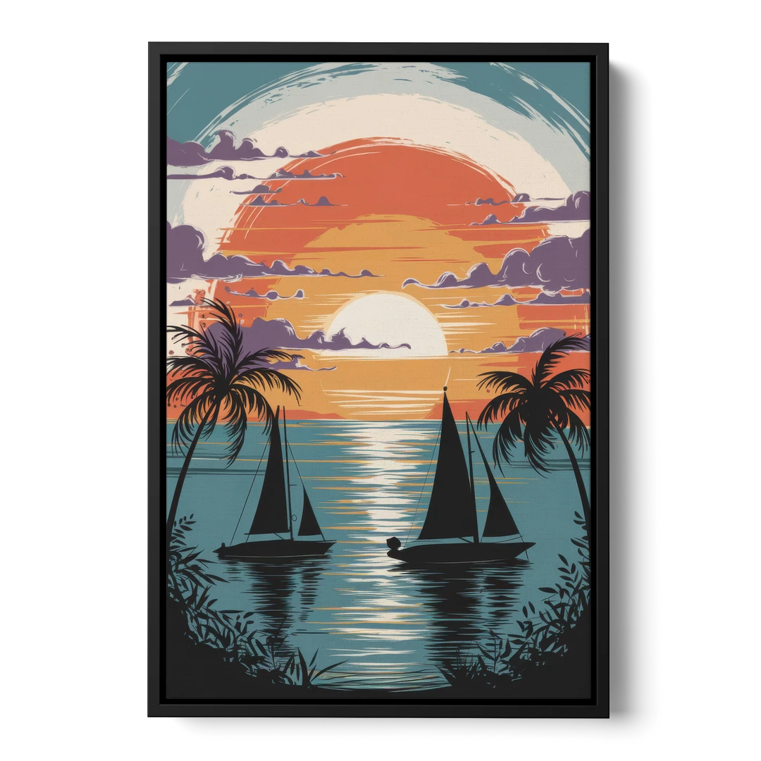 Key West Sunset Over Water - Black Framed Canvas Wall Art - Front