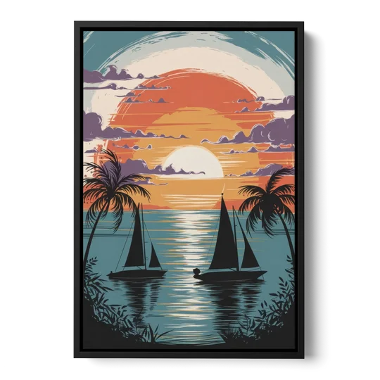 Key West Sunset Over Water - Black Framed Canvas Wall Art - Front
