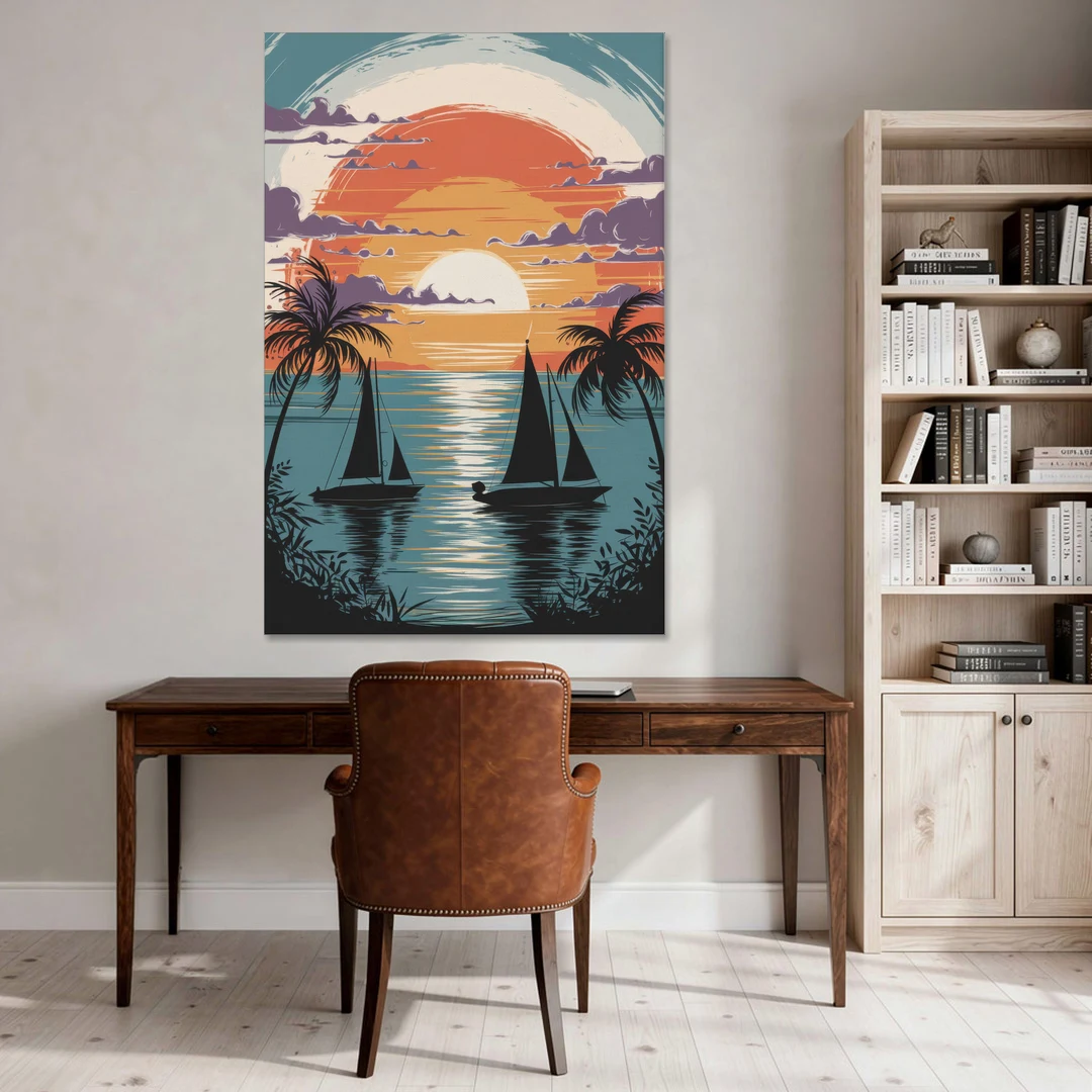 Key West Sunset Over Water - Canvas Wall Art - Office - 40x60