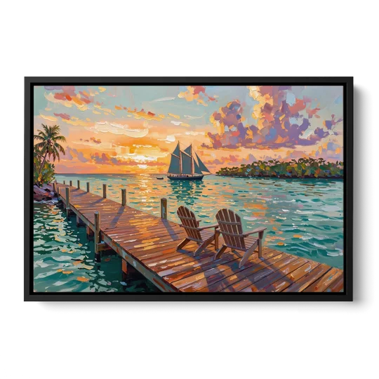 Key West Tropical Sunset - Black Framed Canvas Wall Art - Front
