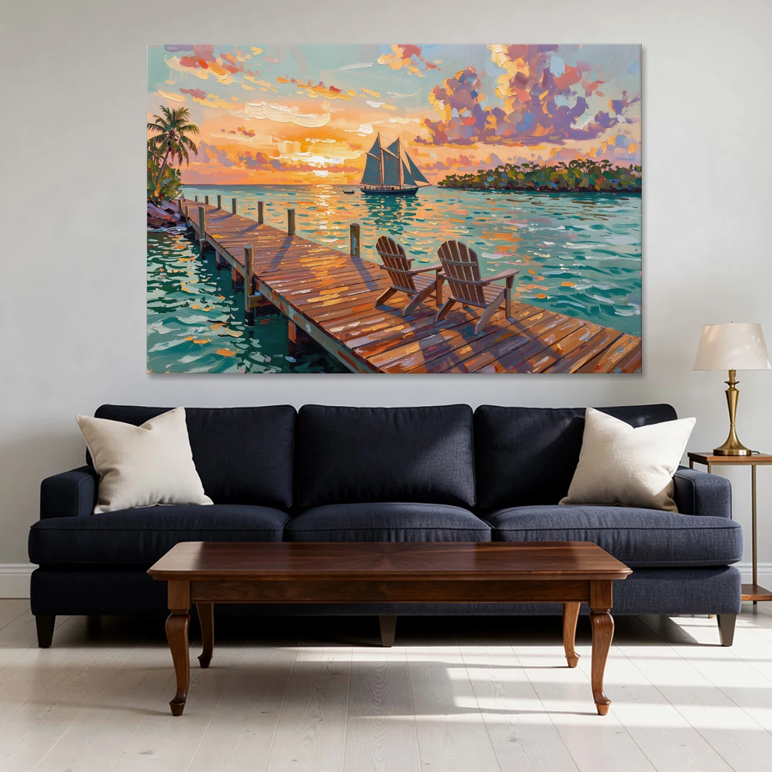 Key West Tropical Sunset - Canvas Wall Art - Sofa - 60x40
