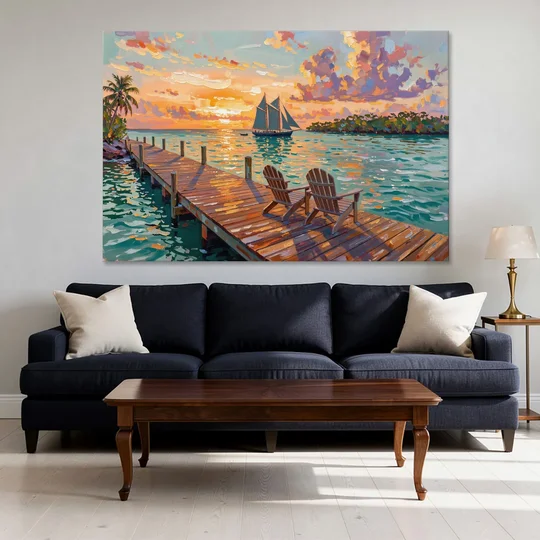 Key West Tropical Sunset - Canvas Wall Art - Sofa - 60x40