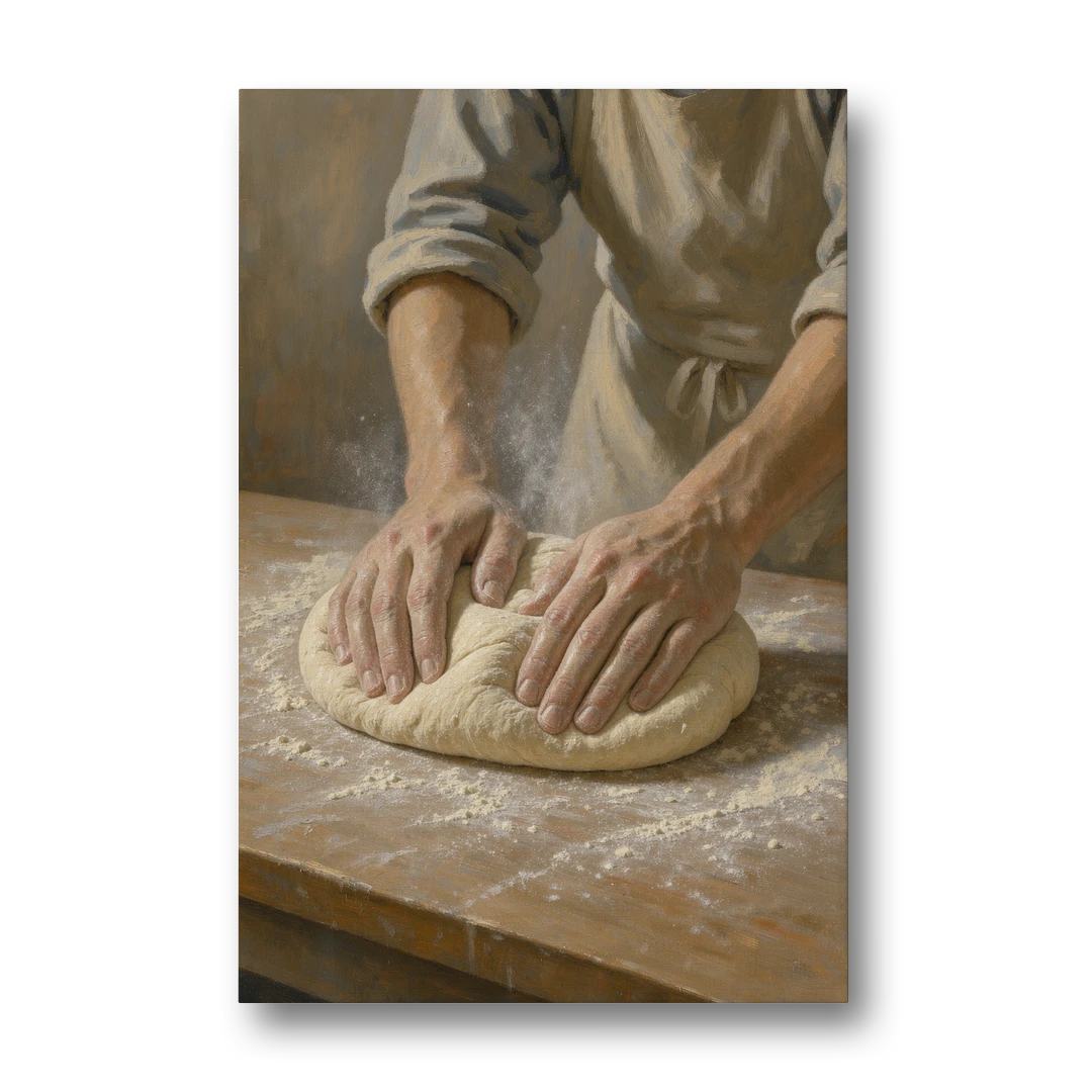 Kitchen Canvas Art of Hands Kneading Bread Dough - Canvas Wall Art - Front