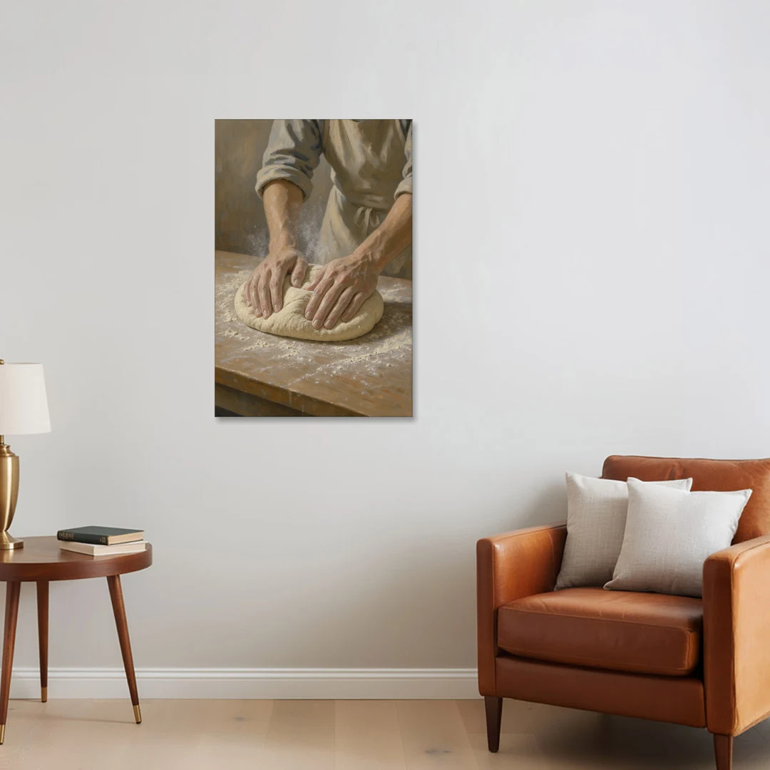 Kitchen Canvas Art of Hands Kneading Bread Dough - Canvas Wall Art - Sofa - 24x36