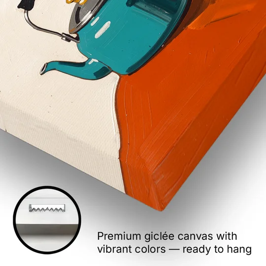 Kitchen Canvas Prints Teal Kettle with Steam Curl - Canvas Wall Art - Gallery Wrap Corner