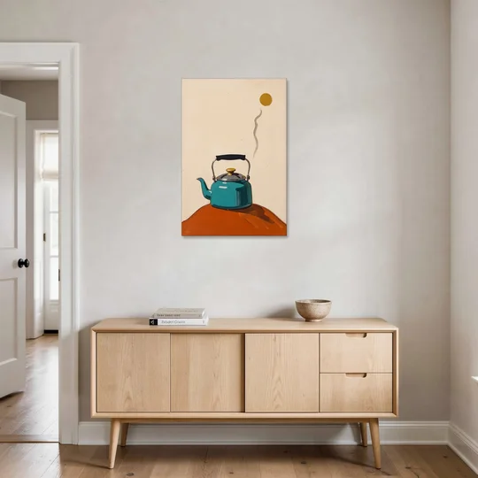 Kitchen Canvas Prints Teal Kettle with Steam Curl - Canvas Wall Art - Coffee Table - 24x36