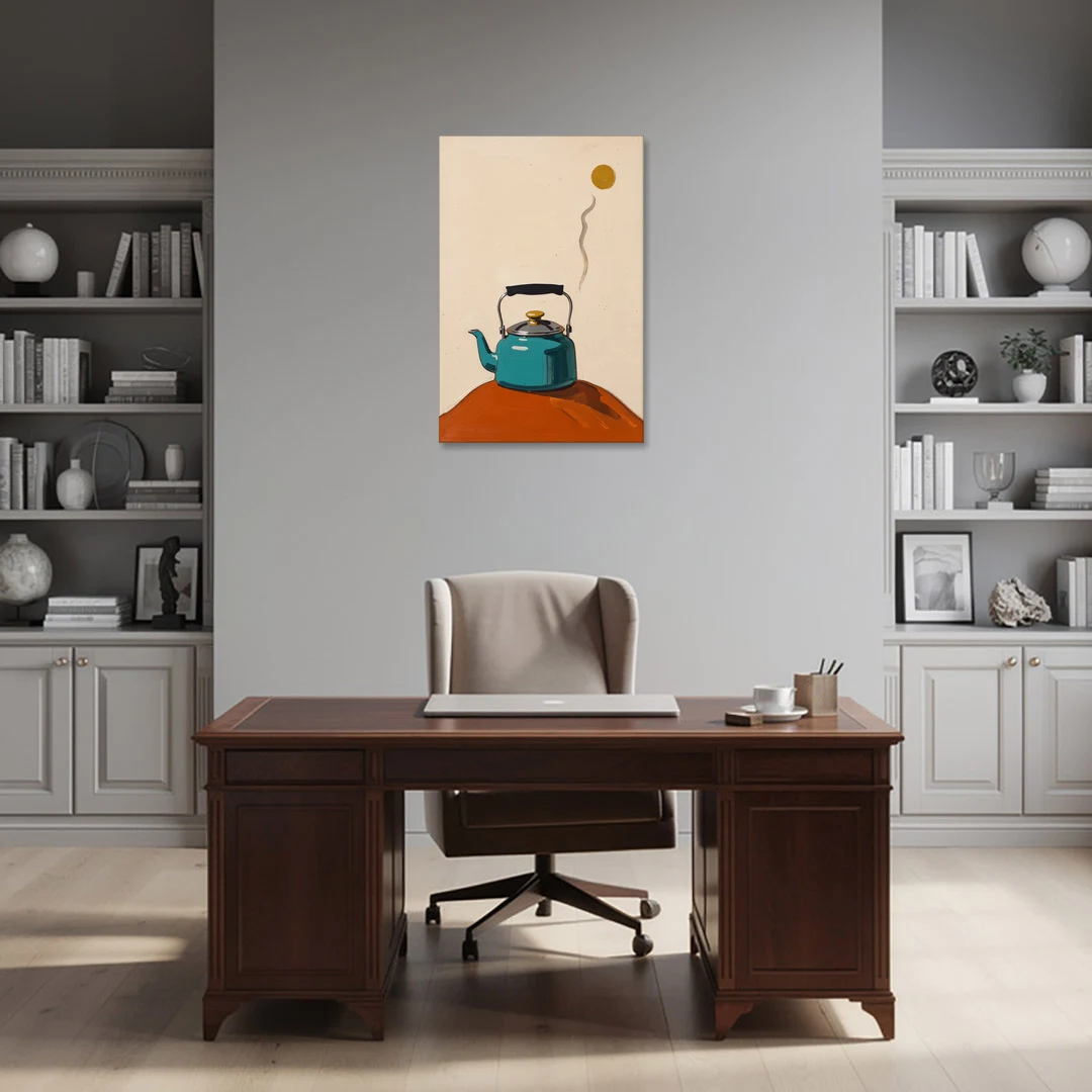 Kitchen Canvas Prints Teal Kettle with Steam Curl - Canvas Wall Art - Office - 24x36