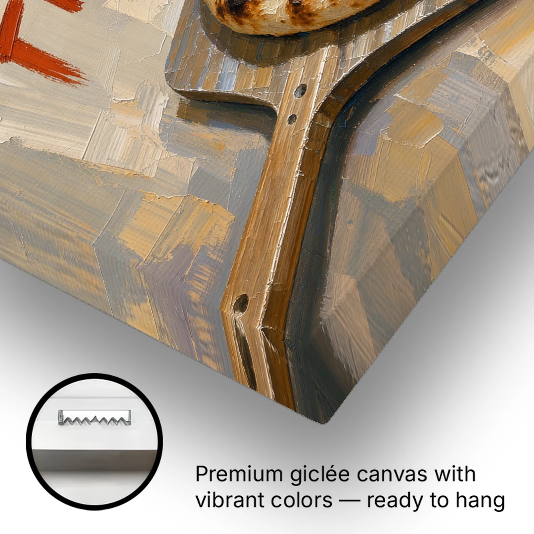 Kitchen Painting Fresh Pizza on a Wooden Peel - Canvas Wall Art - Gallery Wrap Corner