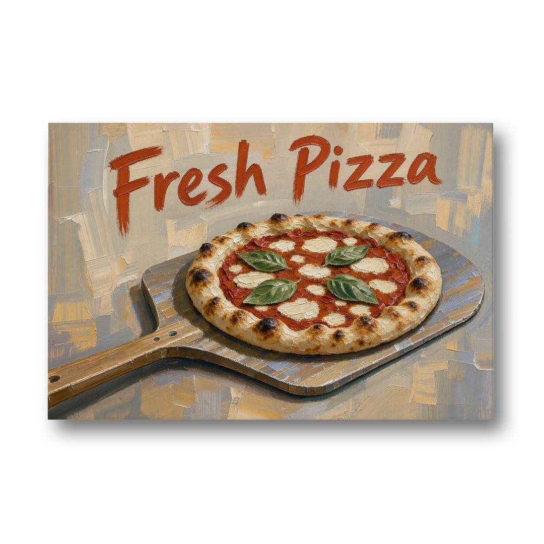 Kitchen Painting Fresh Pizza on a Wooden Peel - Canvas Wall Art - Front