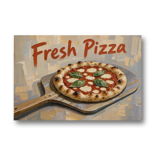 Kitchen Painting Fresh Pizza on a Wooden Peel - Canvas Wall Art - Front