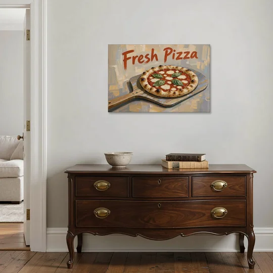 Kitchen Painting Fresh Pizza on a Wooden Peel - Canvas Wall Art - Coffee Table - 36x24