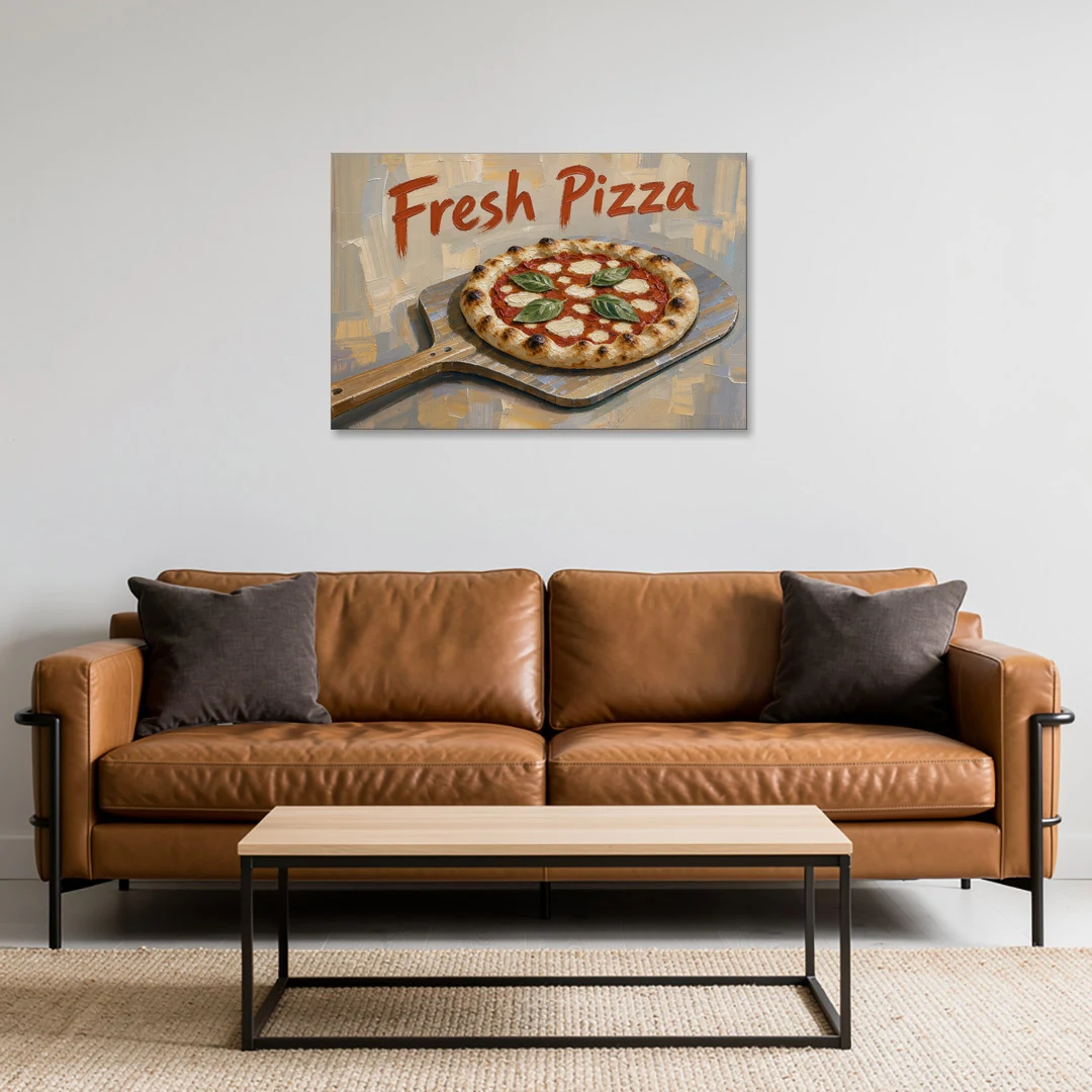 Kitchen Painting Fresh Pizza on a Wooden Peel - Canvas Wall Art - Sofa - 36x24