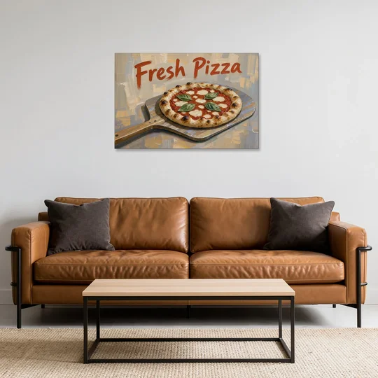 Kitchen Painting Fresh Pizza on a Wooden Peel - Canvas Wall Art - Sofa - 36x24