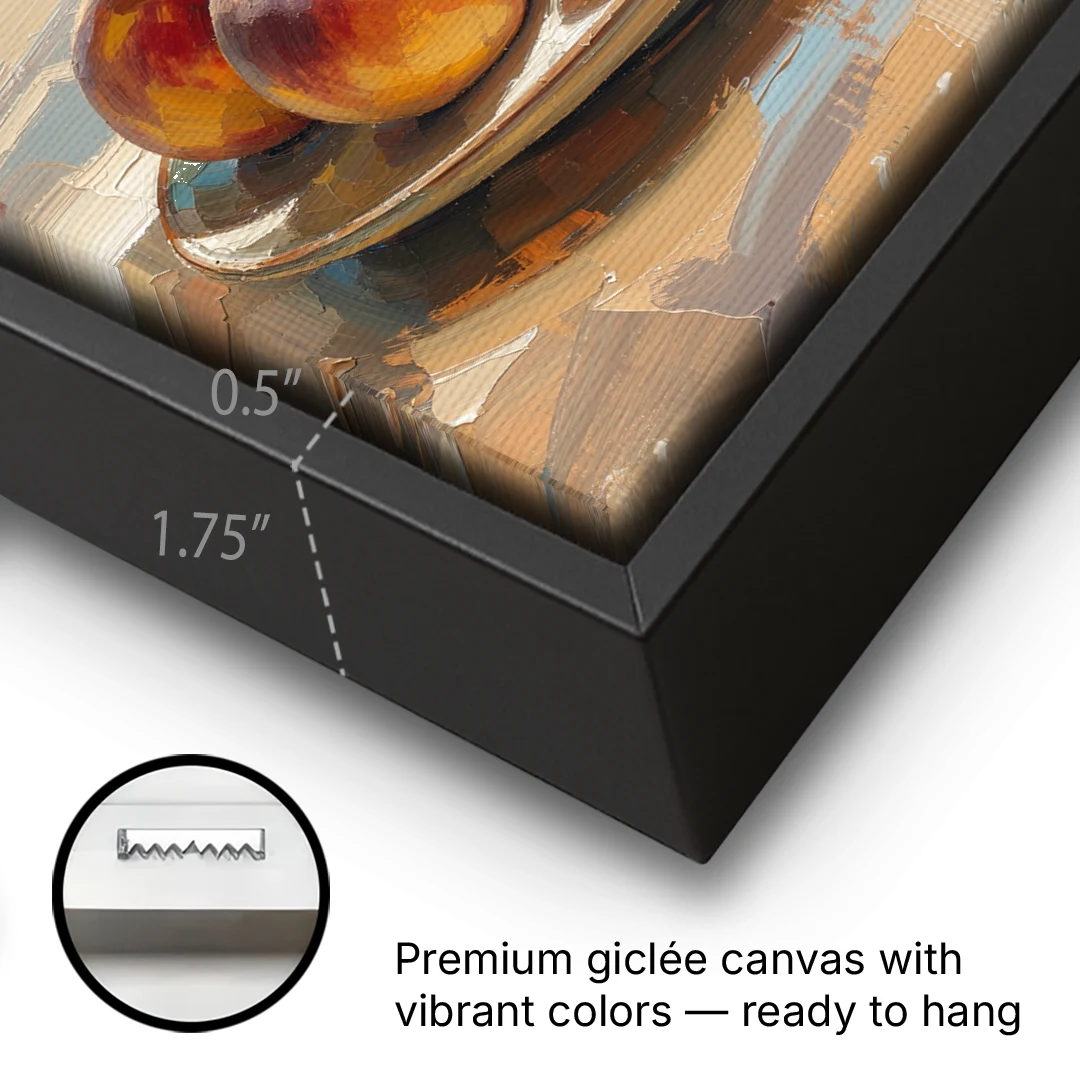 Kitchen Paintings Sunlit Peach Pile - Black Framed Canvas Wall Art - Gallery Wrap Corner
