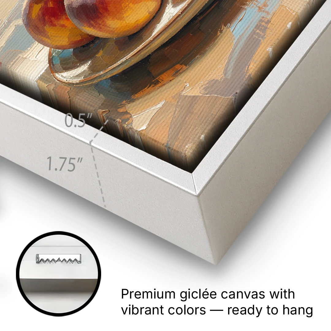 Kitchen Paintings Sunlit Peach Pile - White Framed Canvas Wall Art - Gallery Wrap Corner